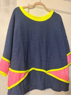 BUCKETLIST Navy Pullover with Neon Yellow Trim & Pink Panels